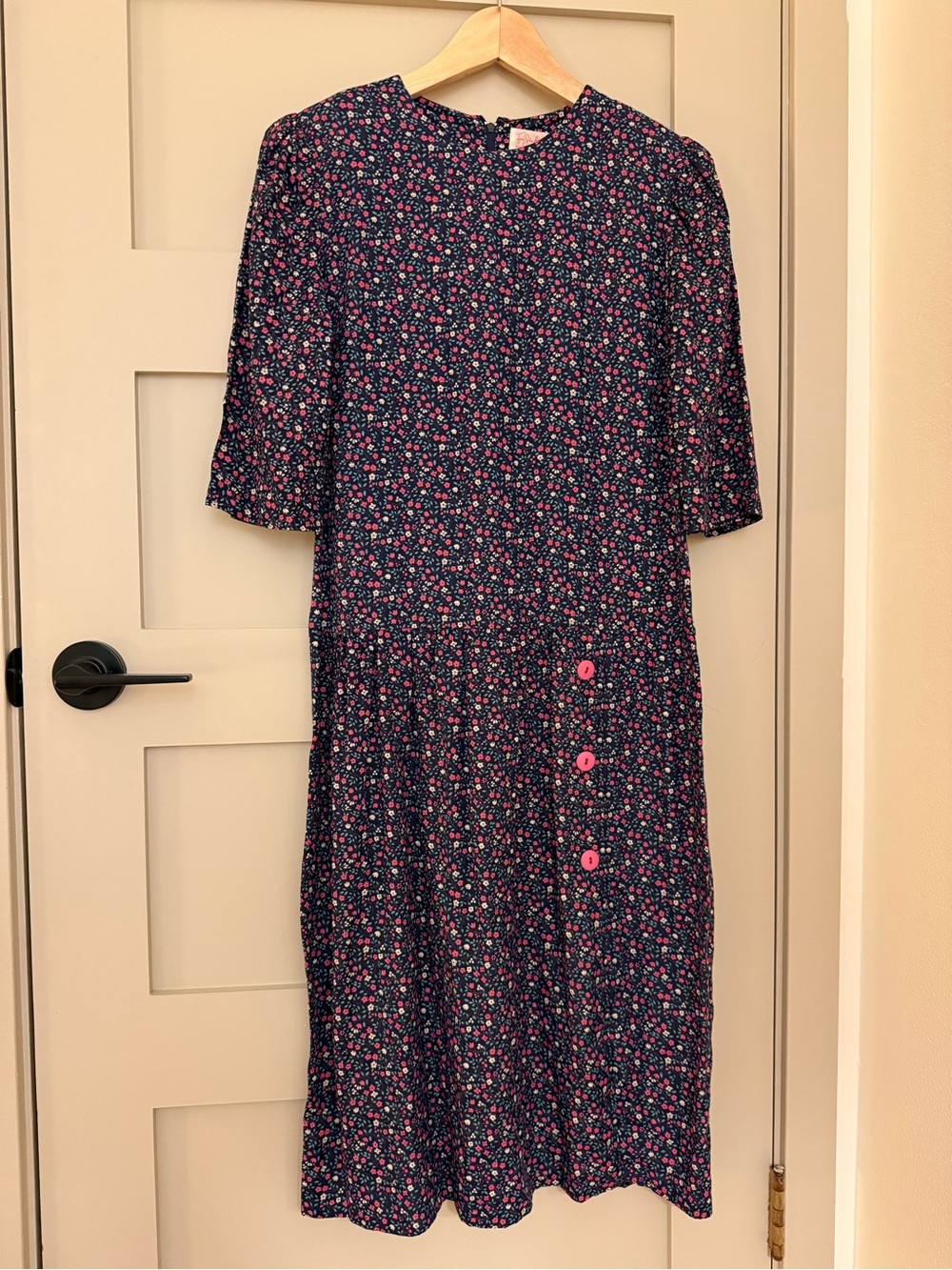 Vintage 80 Ditsy Floral Drop-Waist Dress Midi Cottagecore Jane Schaffhausen bell